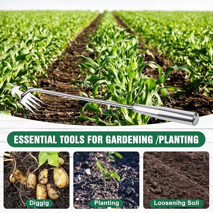 Weed Removal Tool, 2025 New Garden Weeding Tools Manganese Steel Hand Weeder Tool with Handle, 4 Teethes Dual Purpose Manual Weeders Tool Weed Pulling Tool for Garden19.6inch