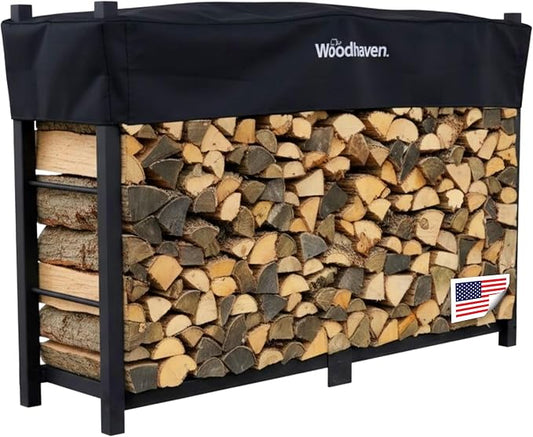 Woodhaven 6-Foot Firewood Rack Outdoor – American Brand – 1/3 Cord Capacity Raised Lumber Storage Rack – Keeps Wood Dry & Ready – Heavy-Duty Steel, Lifetime Structural Warranty (With Cover)