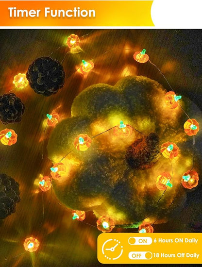 2 Pack 60LED Fall Decorations 3D Pumpkin String Lights Battery Operated, 20FT Orange Fall Lights with Remote & Timer, Waterproof 8 Modes Fairy Twinkle Light for Harvest Thanksgiving Halloween Decor