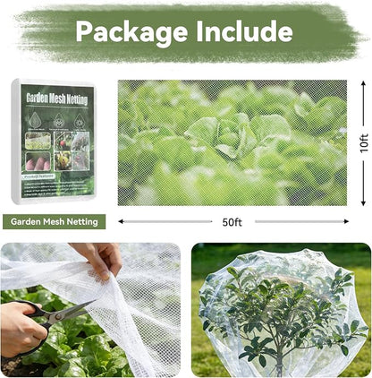 Garden Mesh Netting, 10 * 50 FT Ultra Fine Plant Netting Covers Pest Barrier Row Cover Net for Raised Beds Tree Protect Greenhouse Fruit Vegetable Flowers from Birds Bugs