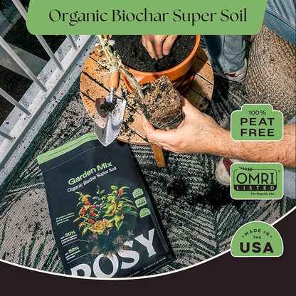Rosy Garden Mix Biochar Potting Soil for Outdoor Plants, 8 Quart | Organic Garden Soil with Worm Castings for Vegetables, Herbs, and Flowers, Peat-free Outdoor Potting Mix, Made in USA