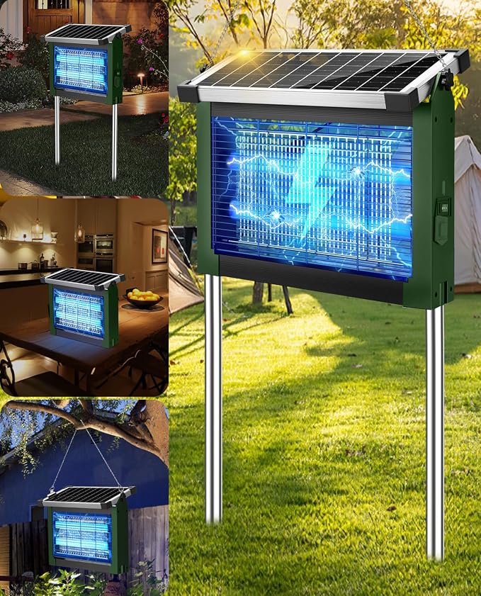 Solar Bug Zapper Outdoor, PhatroyYee Mosquito Zapper 4500V, Waterproof Portable Fly Zapper, Rechargeable Electric Mosquito Killer, Cordless Fly Insect Mosquitos Trap for Patio Yard Camping(Army Green)