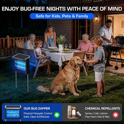 Solar Bug Zapper Outdoor Waterproof, 4500V High Power Cordless Mosquito Zapper with Smart Light Sensor, Dual Solar & USB Rechargeable Insect Killer for Patio, Garden, Backyard, Indoor & Outdoor Use