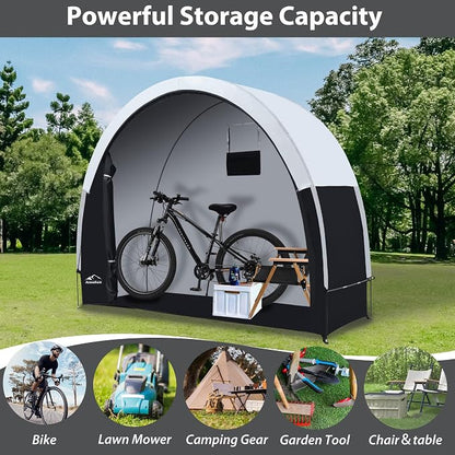 Bike Storage Shed Tent with Rain Fly, Enhanced Waterproof & Sun Protection Outdoor Storage for Bicycle, Motorcycle, Easy Setup Portable Shelter for Garden Tools, Lawn Mower (Large)