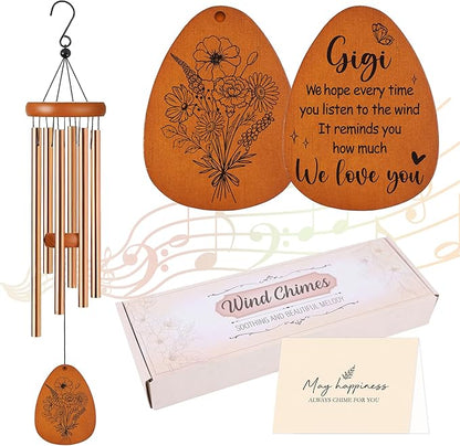 Gigi Gifts, Gigi Wind Chimes for Outside, Heartfelt Love Quote Floral Design Windchime for Home Garden Patio Yard Decor