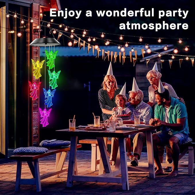 Angel Solar Wind Chimes for Outside Color Changing | Hanging Decor for Outside,Best Gifts for Mom Grandma Women Wife Aunt Sister,Solar Lights Wind Chimes , Garden Yard Decor