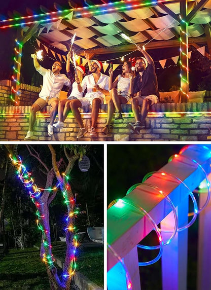 Brightown 2 Pack Total 78FT 200LED Solar Rope Lights, Multicolor | IP65 Waterproof Solar Fairy Lights with 8 Lighting Modes, Outdoor String Lights for Party Garden Yard Holiday Tree Decoration