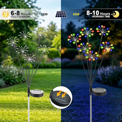 Solar Garden Lights Outdoor, 2 Pack New Upgraded Solar Swaying Starburst Light, Waterproof Fireworks Solar Lights, Yard Patio Pathway Decoration, Multicolor