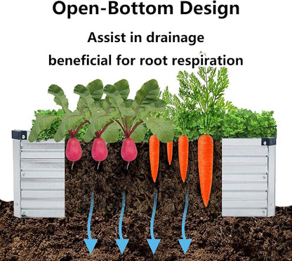 Meberam 2 Pack 4x2x1FT Galvanized Raised Garden Beds Kit Outdoor Metal Gardening Planter Box for Vegetable Elevated Flower Herbs,Silver