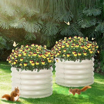 Aoodor 2 Pack 17" Tall 24" Metal Raised Garden Bed, Outdoor Planter Box and Raised Garden Kit for Vegetables, Flowers, and Herbs, Beige