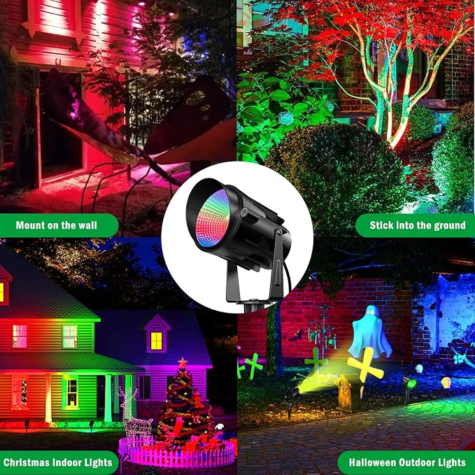 Christmas Halloween Spotlights Outdoor RGB Spotlight 12W Color Changing Landscape Lighting with Remote Control for Tree Garden Pathway 120V Waterproof Landscape Spotlights Lamp for Party Decor(6 pack)