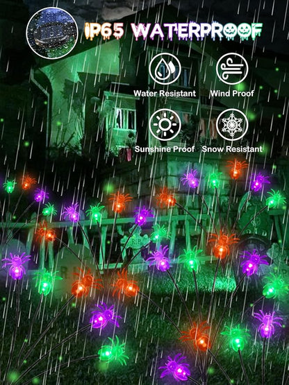 6 Pack Halloween Decorations Outdoor Solar Spider Garden Lights, Purple Orange and Green Scary Spider Swaying Firefly Lights with 2 Modes, Waterproof Halloween Pathway for Yard Garden Party Decor