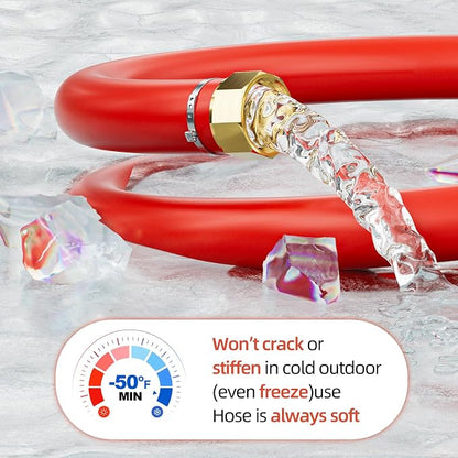 SPECILITE 1" Hot/Cold Short Leader Garden Water Hose 5ft, -50℉ to 190℉, High Water Flow & Flexible, Heavy Duty Rubber Pipe with 3/4" Brass Fittings for All-weather Outdoor, Industrial, Farm, Red