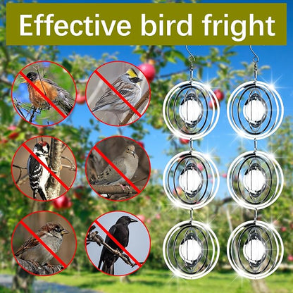 12 PCS Stainless Steel Bird deterrents for Outside,Bird reflectors to Keep Birds Away,3D Wind Spinners Outdoor Bird Scarer Discs Set Pigeon Deterrent to Keep Swallows Sparrow Away Garden Porch Pool