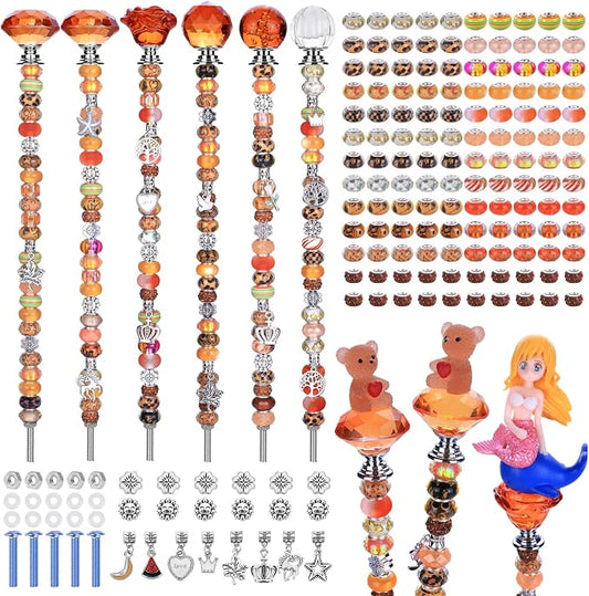AIPRIDY DIY Crystal Beaded Fairy Wand Garden Stakes Kit, Colorful Decorative Wands with Assembly Guide, 12 or 10 Inch Threaded Rods,Outdoor Garden Decoration Set (158, Sun+Hybrid Top)
