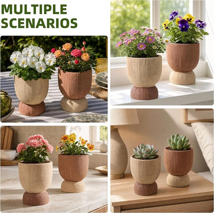 DREAMLOOM 2Pcs Flower Planters with Holes, 6.4Inch Classic Vintage Terracotta & Coarse-Grained Pots for Succulents, Bonsai, Cactus Aloe, Herbs, Orchid