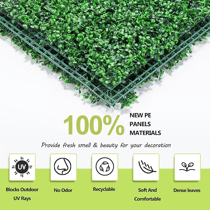 AOKIIE 10"x10" 12Pcs Artificial Grass Wall UV-Anti Boxwood for Outdoor | 8.4sqft Grass Wall Panels Weatherproof Boxwood Hedge, Privacy Greenery Screen for Outdoor Patio, Garden Fence Backdrop