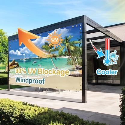 Shade&Beyond Custom Design Patio & Gazebo Backdrop Screen, Full-Color Printed PVC Shade Cloth with UV Resistant, Sun Shade Cover for Outdoor, Garden, Backyard, Balcony, GN01
