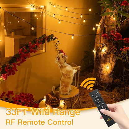 Ollny 35FT Solar Patio Lights, Waterproof Remote Control Dimmable Timers 3Modes Outdoor Light with 15 LED + 1 Spare Shatterproof Bulb, G40 String Lights for Outside Camping Backyard Tree Bistro