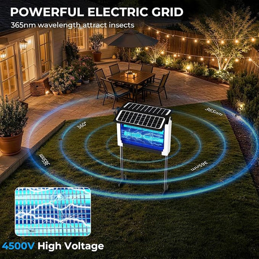 Solar Bug Zapper, 4500V Mosquito Zapper Outdoor Waterproof with Dual Solar Panel, USB Rechargeable Mosquito Killer, Cordless Fly Insect Zapper Waterproof for Patio Yard Garden Home Camping