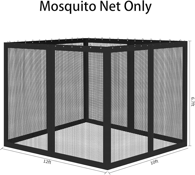Gazebo Universal Replacement Mosquito Netting, Outdoor Mesh Netting Screen 4-Panel Sidewall with Zipper for Patio, Canopy, Garden and Backyard, Gray(Mosquito Net Only) (Black, 10' x 12')