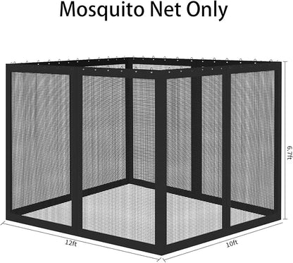 Gazebo Universal Replacement Mosquito Netting, Outdoor Mesh Netting Screen 4-Panel Sidewall with Zipper for Patio, Canopy, Garden and Backyard, Gray(Mosquito Net Only) (Black, 10' x 12')