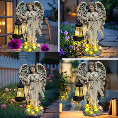 NBQQ Solar Garden Statue Angel Figurine, 11.8 inches Fairy Garden Waterproof Statue with Solar Light and Succulent LED Lights for Outside Yard Patio Balcony Lawn Ornaments, Gifts for Mom Women