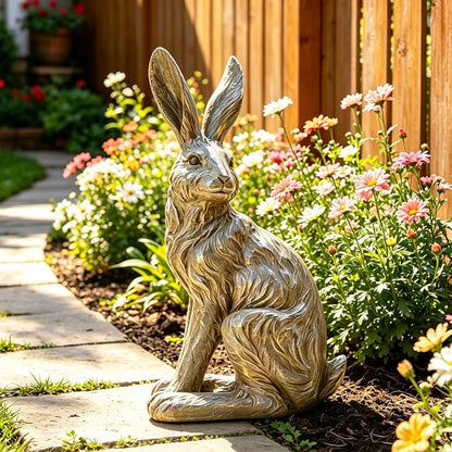 DiliComing Outdoor Rabbit Garden Statue - 12 Inch Large Easter Bunny Decor Grey Resin Animal Sculpture for Home Lawn Yard Decorations Womens Gifts