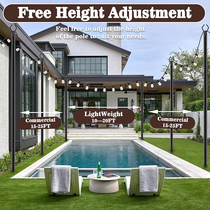 AILBTON 10Ft Exterior Light Poles 6 Pack, Durable Metal String Light Posts for Outdoor Use, Equipped with Fixed Brackets for Yard, Terrace, and Garden Lighting Decor and Backyard