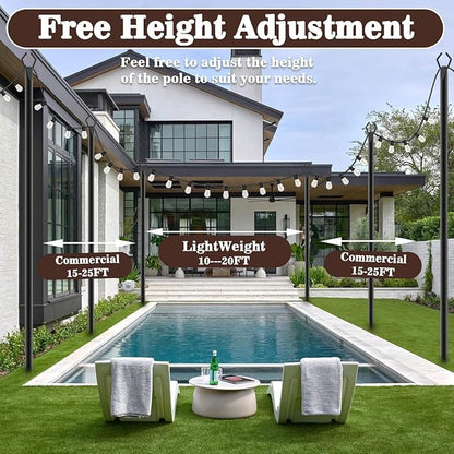 AILBTON 10Ft Exterior Light Poles 6 Pack, Durable Metal String Light Posts for Outdoor Use, Equipped with Fixed Brackets for Yard, Terrace, and Garden Lighting Decor and Backyard