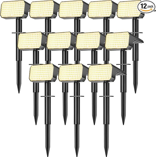 LANSOW 12 Pack Solar Spot Lights Outdoor Waterproof IP67, (90 LED/4 Modes) Solar Landscape Spotlights, 2-in-1 Solar Powered Flood Lights for Yard Garden Pathway Outside Tree, Auto ON/Off(Warm White)