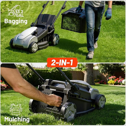 Litheli 40V Battery Lawn Mower 16″, Cordless Electric Mower with Brushless Motor, 6 Cutting Positions, 50L Grass Box, 2×5.0Ah Batteries & Charger for Medium Yards