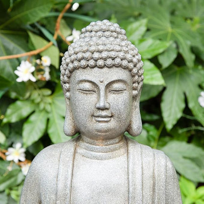 Glitzhome Buddha Outdoor Water Fountain with Lights and Pump, 28.25" H Zen Style Outdoor Fountain Concrete Meditating Buddha Statue Polyresin Garden Fountain Waterfall for Patio, Porch, or Yard Decor