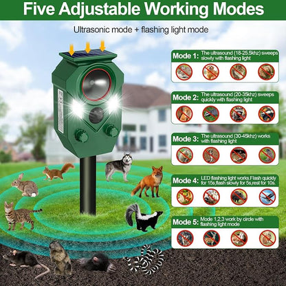 Solar Animal Repellent,Ultrasonic Cat Repellent Outdoor with Motion Sensor,Waterproof Rabbit Repeller with Flashing Light Defender Dog, Mouse,Squirrel,Raccoon,Skunk,Deer for Yard Farm Garden-1 Pack