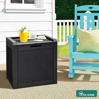 YITAHOME 32 Gallon Rattan Deck Box | Indoor Outdoor Storage Box for Patio Furniture, Pool Accessories, Cushions, Garden Tools, Sports Equipment, Waterproof Resin