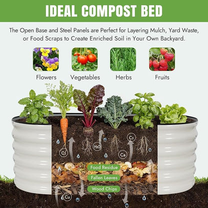 INNO STAGE Galvanized Raised Garden Bed Kits, 4x2x1.4FT Metal Raised Beds Outdoor for Gardening, 17'' Tall Large Steel Raised Planter Bed for Vegetables, Flowers Patio Ground Planter Box (White, 2Pcs)