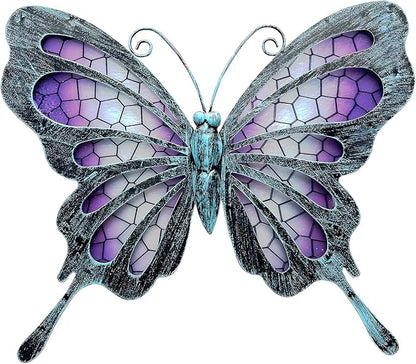Hanging Purple Metal Butterfly Outdoor Decor Art, 11"×9.4" | Hanging glass & metal sculpture, indoor & outdoor decor, butterfly decoration for garden yard patio bathroom