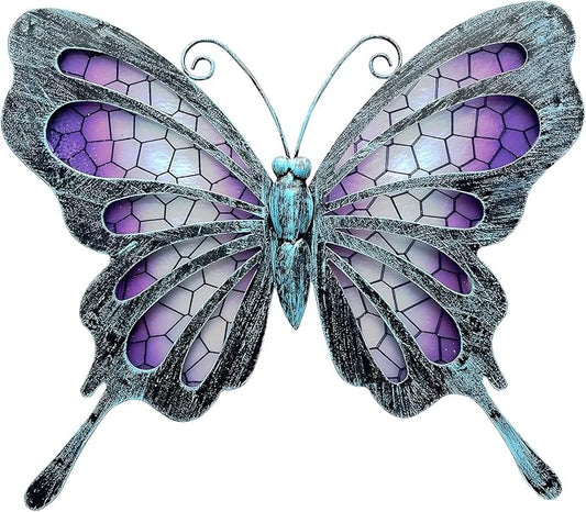 Hanging Purple Metal Butterfly Outdoor Decor Art, 11"×9.4" | Hanging glass & metal sculpture, indoor & outdoor decor, butterfly decoration for garden yard patio bathroom