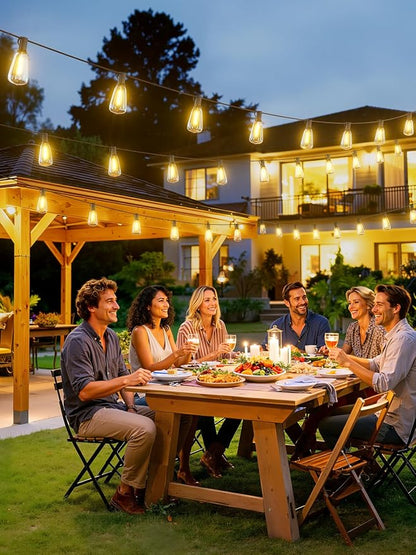 Svater 100 FT Solar Outdoor String Lights with Remote, ST38 Patio Lights Shatterproof Dimmable Vintage Edison Bulbs - Solar Powered Weatherproof Light for Patio, Backyard, Garden, Bistro