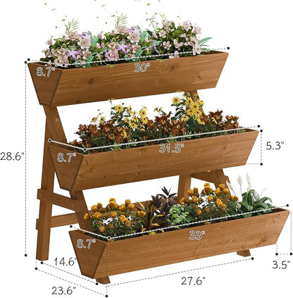 Kitsanery 3-Tiers Wooden Raised Garden Bed,Wood Planter Box for Vegetable,Flower Rack,Flower Pot Stands,Indoor Outdoor Gardening Planting Beds (Brown, Large)