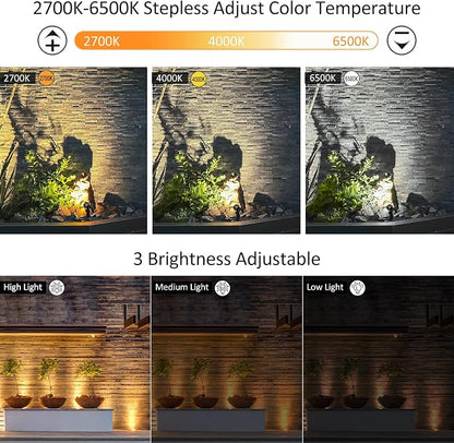 CLY 4 in 1 Solar Landscape Spotlights Outdoor 2700-6500K Dusk to Dawn | IP66 Waterproof, Remote Control 2Modes 3Brightness Adjustable 2700-6500K Auto On/Off 14M Cable for Garden Pathway Trees Flag