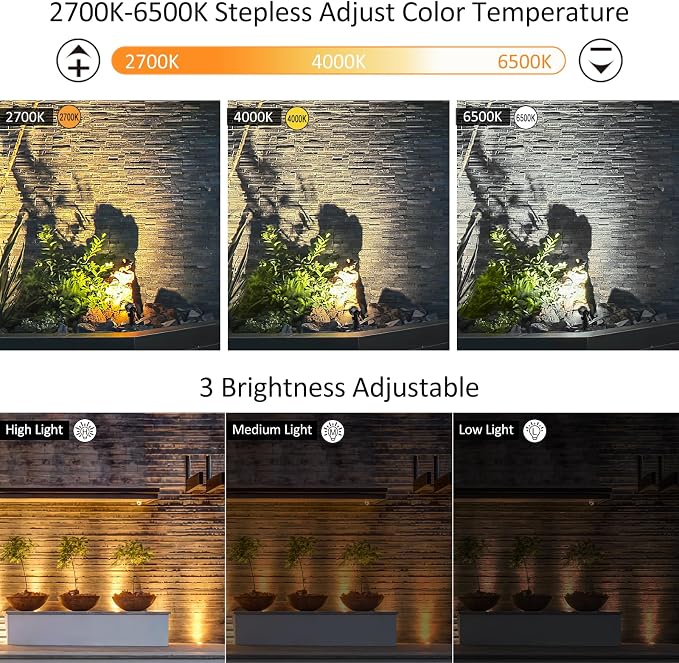 Cly Solar Landscape Spotlights, Solar Lights Outdoor IP66 Waterproof, Remote Control 2 Dynamic Modes 3 Brightness Adjustable 2700-6500K Auto On/Off 11M Cable for Garden Pathway Trees Flag 3 in 1