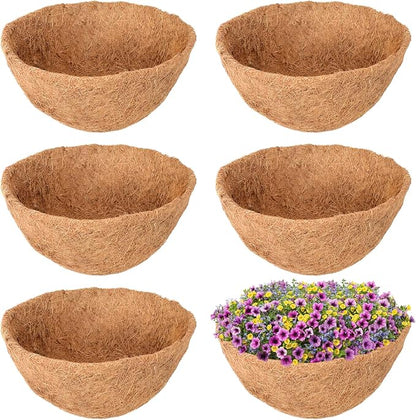 Legigo 6 Pack 16 Inch Hanging Basket Coco Liners Replacement, 100% Natural Round Coconut Coco Fiber Planter Basket Liners for Hanging Basket Flowers/Vegetables