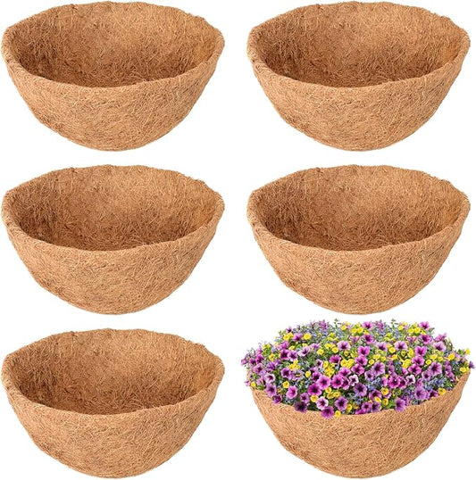 Legigo 6 Pack 16 Inch Hanging Basket Coco Liners Replacement, 100% Natural Round Coconut Coco Fiber Planter Basket Liners for Hanging Basket Flowers/Vegetables
