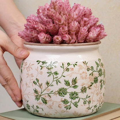 Xiaan Jiaju Vintage Country Ceramic Vase and Planters, 6.3 Inch Small Plant Pots for Indoor English Garden Decor, Old World Room & Home Decor, Sage Beige