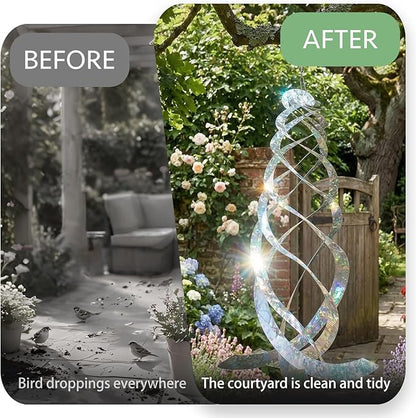 OFFO Bird Reflectors, 15.8 inch Double-Sided Reflective Bird Scare Devices with Stainless Steel Hook, Spiral Reflectors Outdoor Garden Decor for Tree Patio Farm Orchard Porch Pool Window, 8 PCS