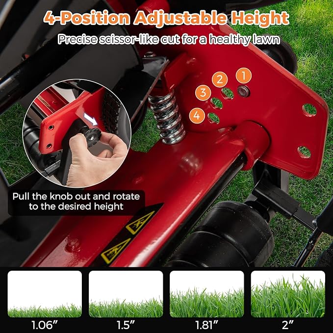 IRONMAX Lawn Mower, 14 Inch Push Reel Lawn Mower with 5 Steel Blades, Adjustable Cutting Heights, Grass Catcher Bag, Walk-Behind Manual Lawnmower for Garden Park Yard, No Motor (Red, 14 Inch)