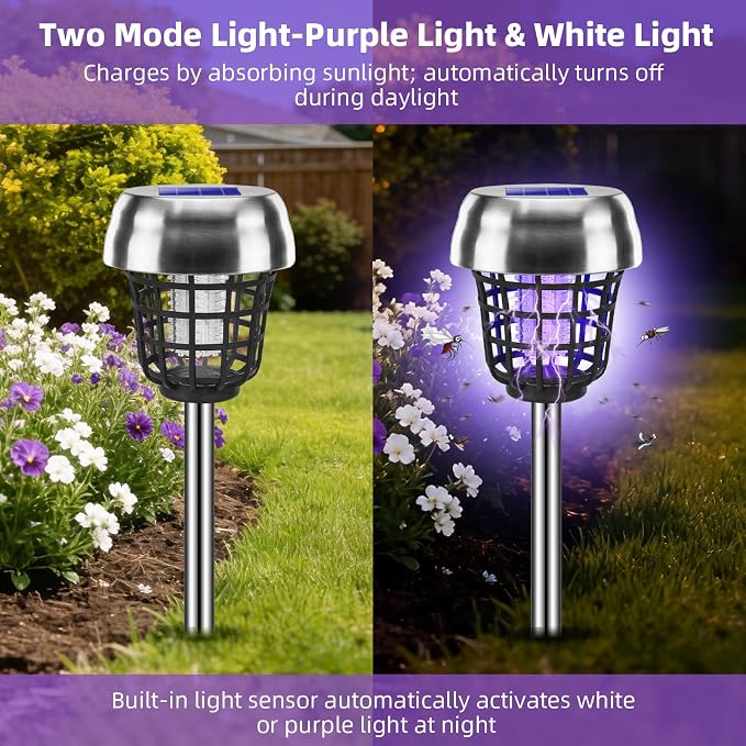 2026 New Solar Bug Zapper Outdoor, Mosquito Killer, Fly Traps Gnat Zapper for Small Flying Insect Bug Fly Gnat, IP65 Waterproof Mosquito Repellent for Patio Yard Garden Farm(4)