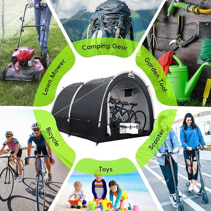 Happy Travel Bike Storage Tent Shed, Outdoor Waterproof Bicycle Covers Shelter with Window for 2/3/4/6/8 Bikes,Oversized Outside Portable Sheds for Lawn Mower,Garden Tools