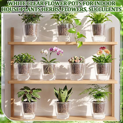 24 Pcs Self Watering Pots, 5.1 Inch Plastic Plant Pot with Inner Pot Self Watering Wick Planter Pots for Indoor House Plants, Flowers, Succulents (Transparent)